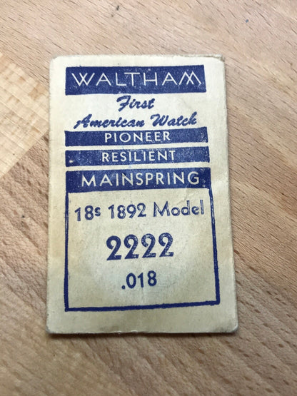 Waltham Factory Mainspring for 18s Model 1892 # 2222 - Steel