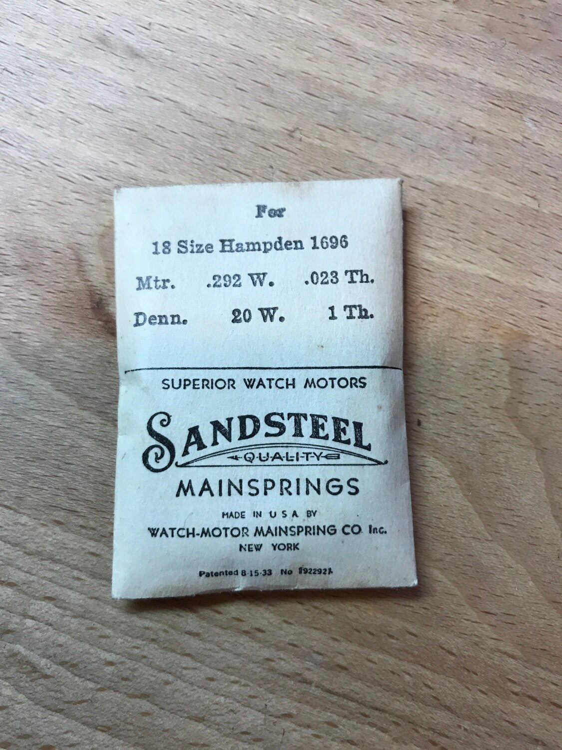 Sandsteel Mainspring for Hampden 18s No.  Factory No. 1696 - Steel