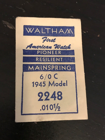 Waltham Factory Mainspring for 6/0 C 1945 Model No. 2248 - Steel