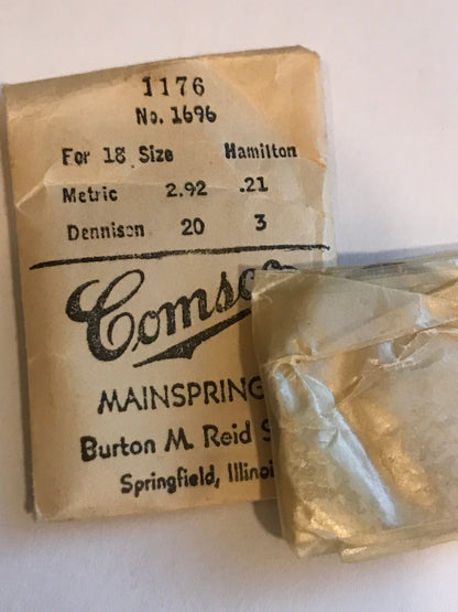 Comsco Mainspring #1176 for Hampden 18s Factory No. 1696 - Steel