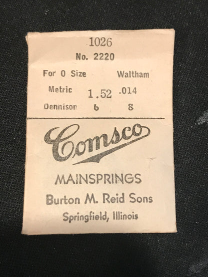 Comsco Mainspring #1026 for Waltham 0s Factory No. 2220 - Steel