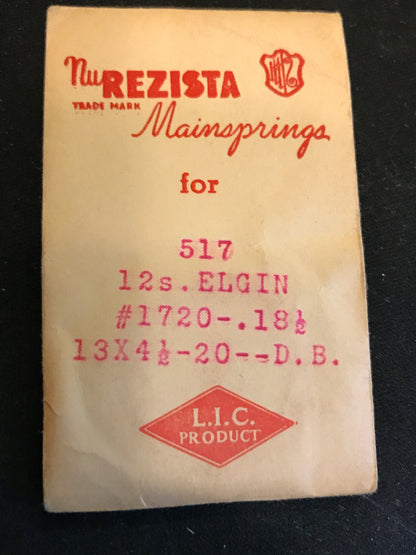 NuRezista Mainspring No. 517 for Elgin 12s Factory No. 1720 - Steel