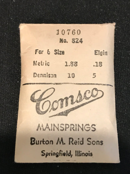 Comsco Mainspring #10760 for Elgin 6s Factory No. 824 - Steel