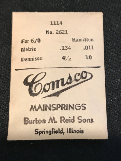 Comsco Mainspring #1114 for Hamilton 6/0s Factory No. 2621 - Steel