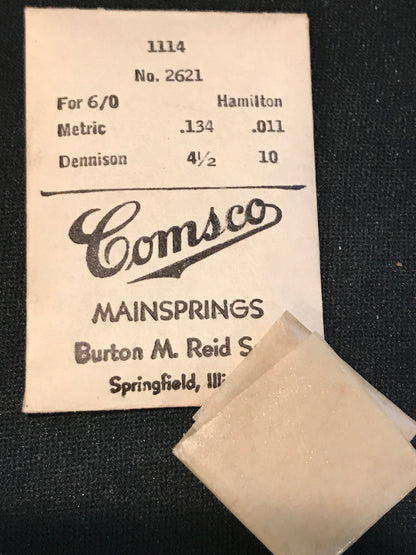 Comsco Mainspring #1114 for Hamilton 6/0s Factory No. 2621 - Steel