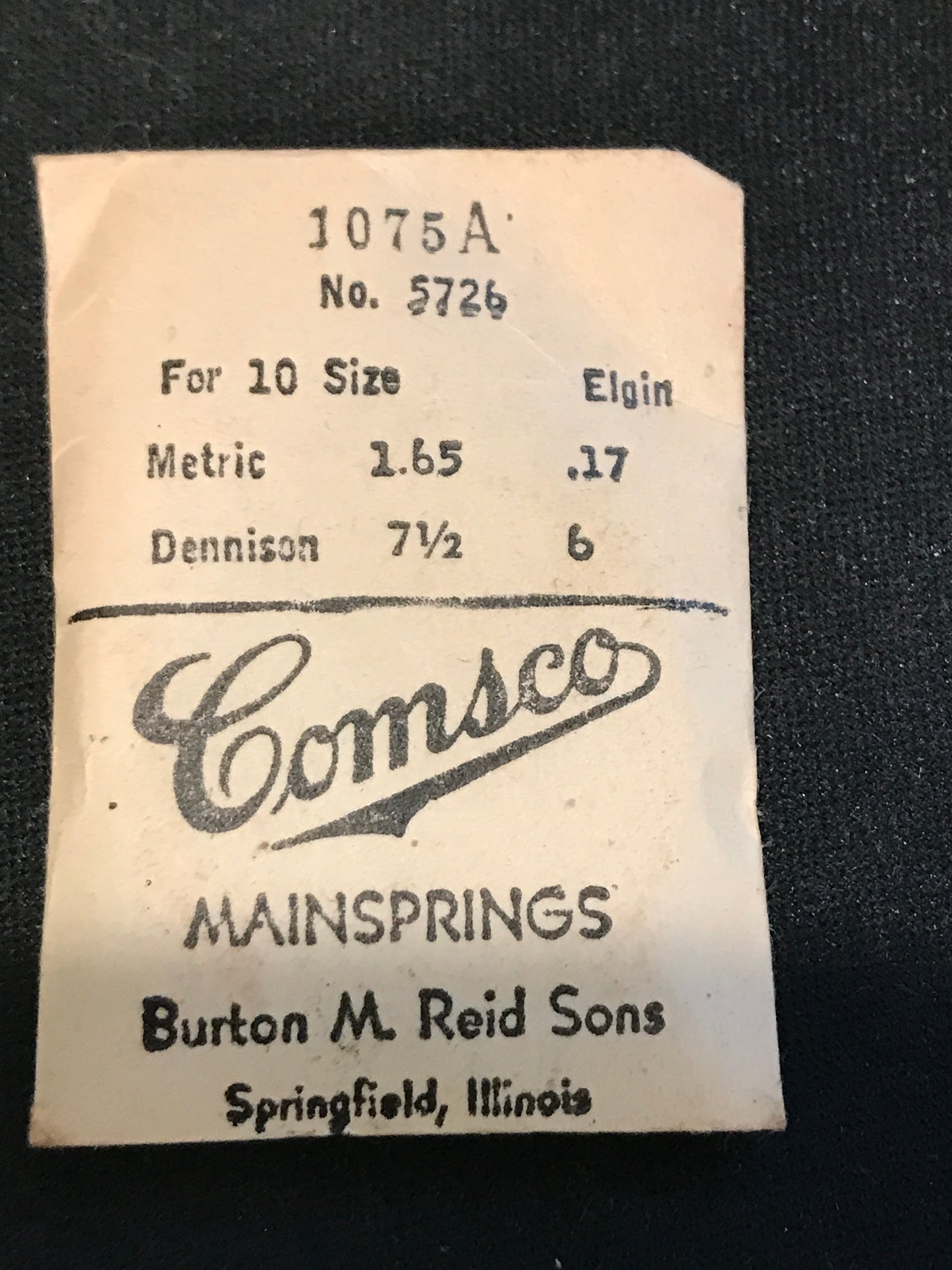 Comsco Mainspring #1075A for Elgin 10s No. 5726 - Steel