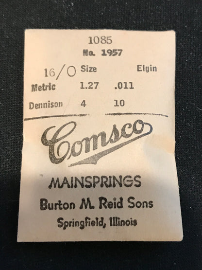 Comsco Mainspring #1085 for Elgin 10/0, 16/0 & 18/0s Factory No. 1957 - Steel