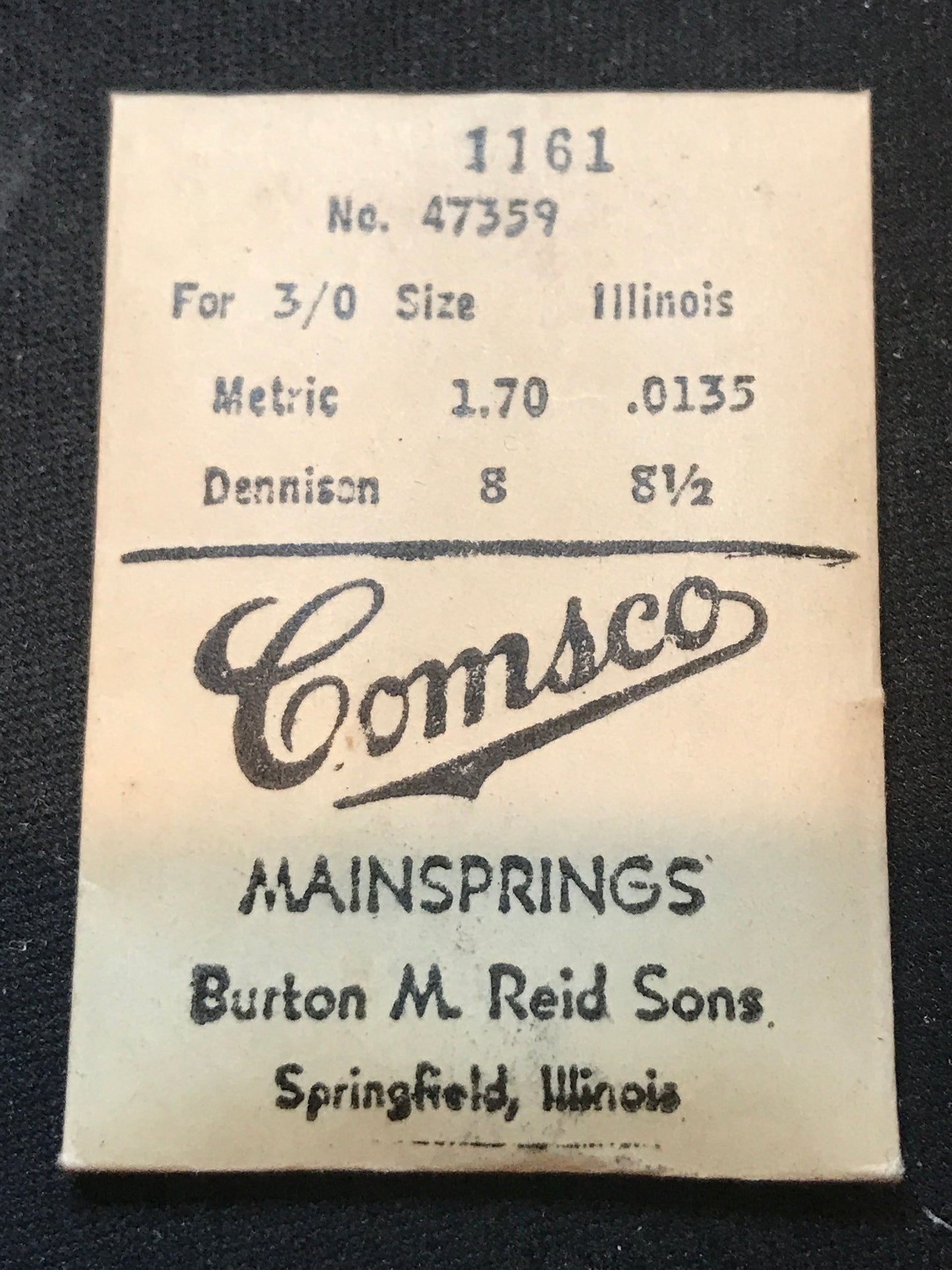 Comsco Mainspring #1161 for Illinois 3/0s Factory No. 47359 - Steel