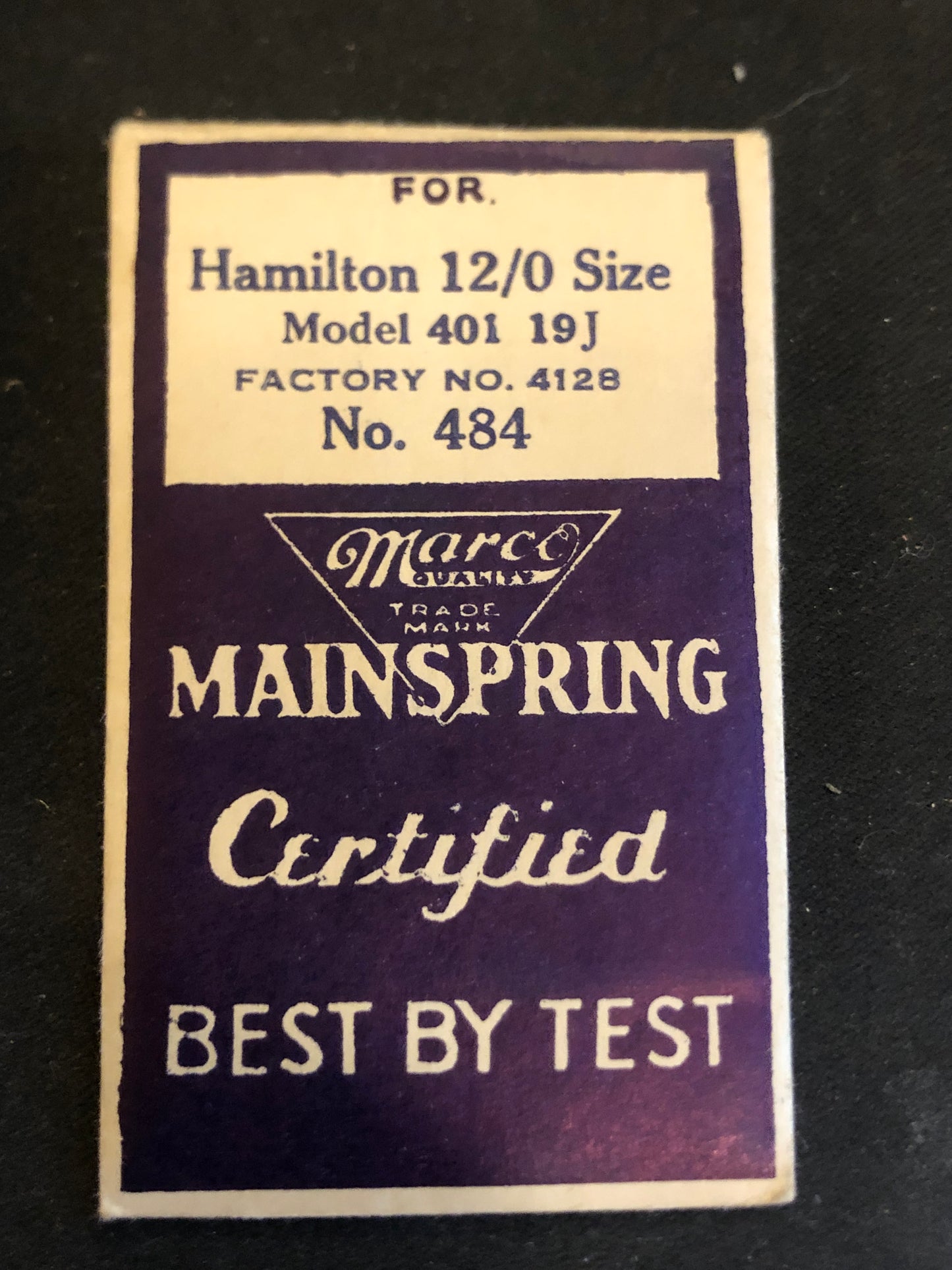 Marco Mainspring #484 for Hamilton 12/0s Model 401 No. 4128 - Steel
