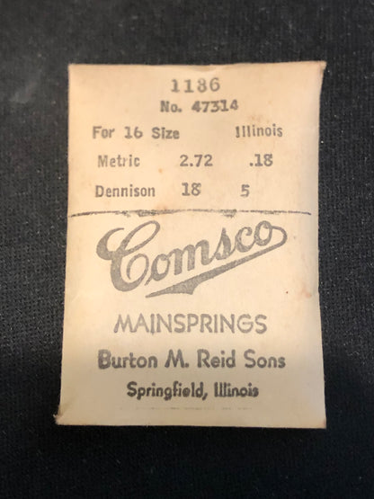 Comsco Mainspring #1136 for Illinois 16s Factory No. 47314 - Steel