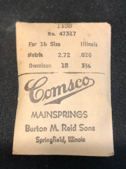 Comsco Mainspring #1138 for Illinois 16s Factory No. 47317 - Steel