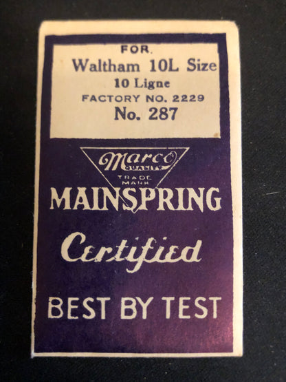 Marco Mainspring #287 for Waltham 10 Ligne No. 2229 - Steel