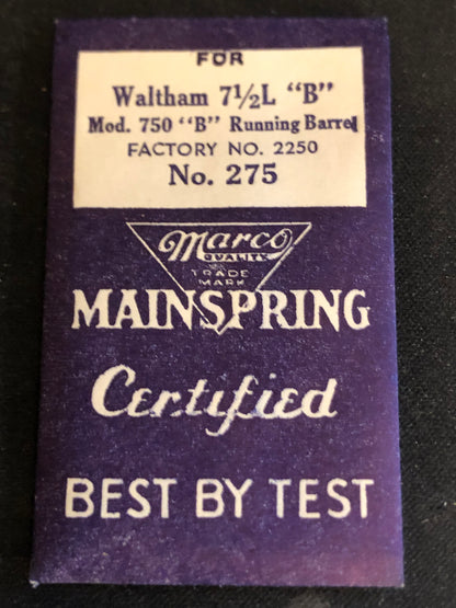 Marco Mainspring #275 for Waltham 7½ ligne Model 750B No. 2250 - Steel
