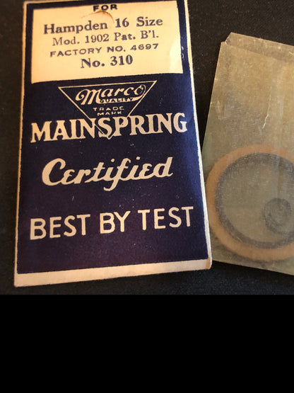 Marco Mainspring #310 for 16s Hampden Factory No. 4697 - Steel