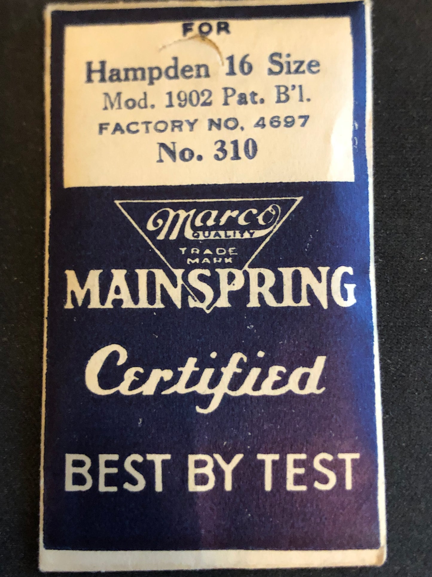 Marco Mainspring #310 for 16s Hampden Factory No. 4697 - Steel