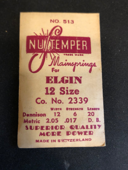 NuTemper Mainspring No. 513 for Elgin 12s No. 2339 - Steel