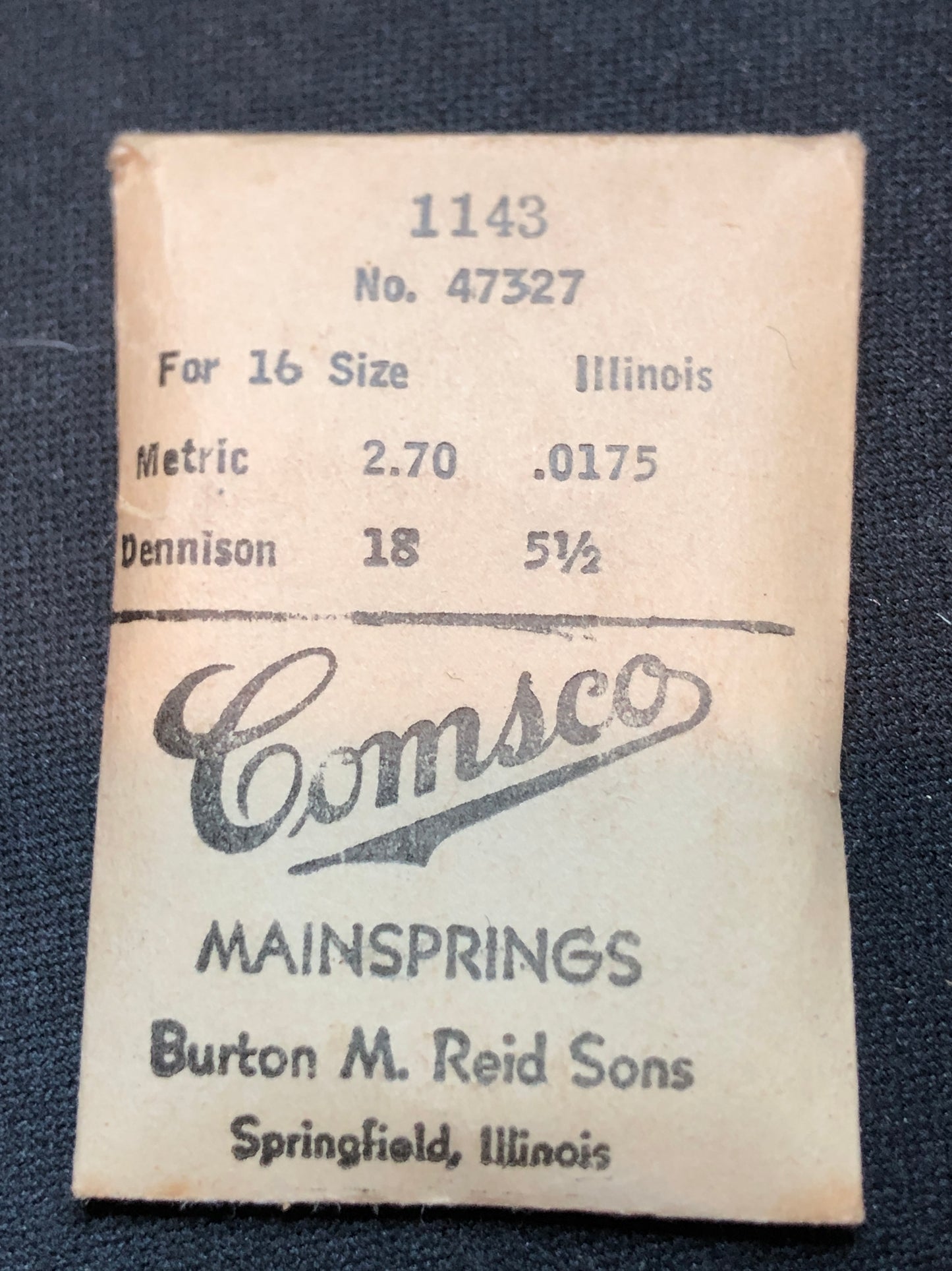 Comsco Mainspring #1143 for Illinois 16s Factory No. 47327 - Steel