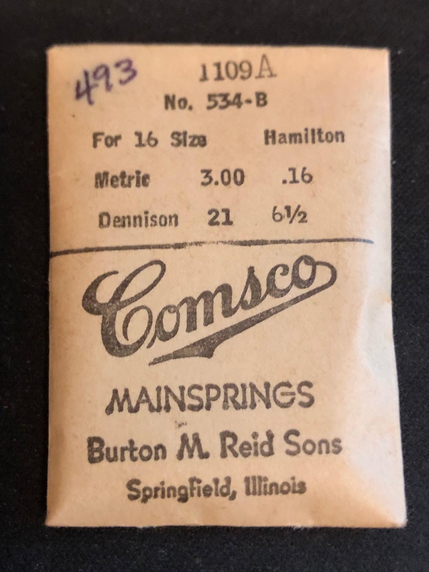 Comsco Mainspring #1109A for Hamilton 16s Factory No. 534B - Steel