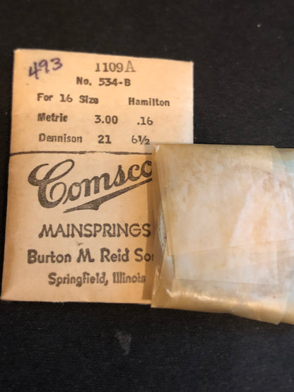 Comsco Mainspring #1109A for Hamilton 16s Factory No. 534B - Steel