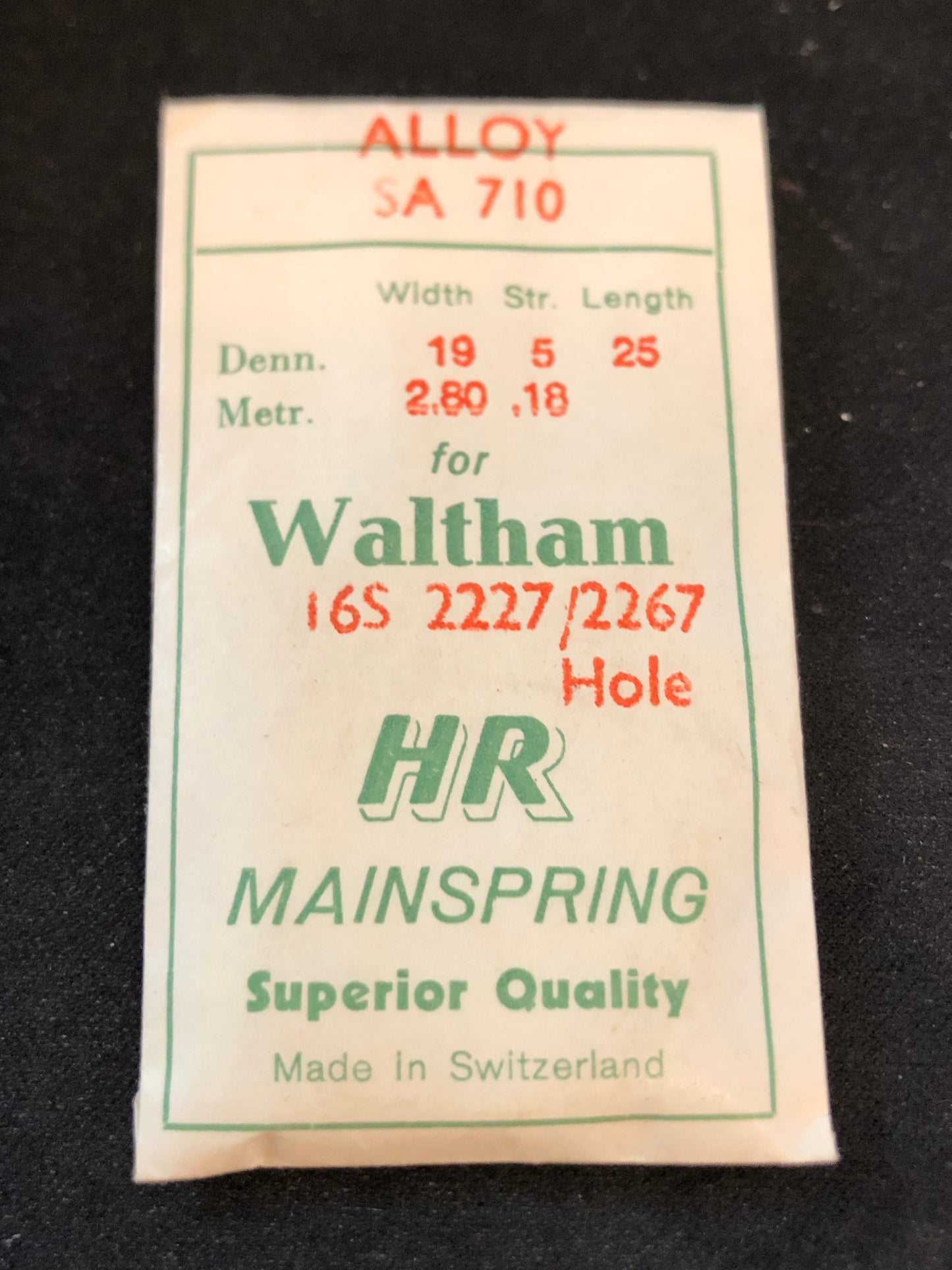 HR Mainspring SA710 for Waltham 16s movements Factory No. 2227 / 2267 - Alloy