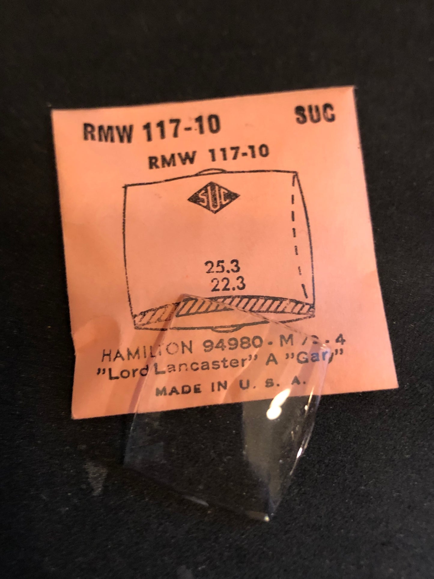 SUC Rocket Crystal RMW 117-10 for HAMILTON Lord Lancaster & Gary - 25.3 x 22.3mm - New