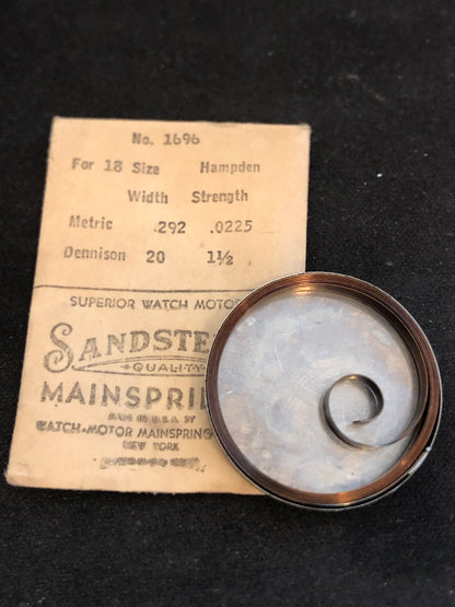 Sandsteel Mainspring for Hampden 18s No.  Factory No. 1696 - Steel