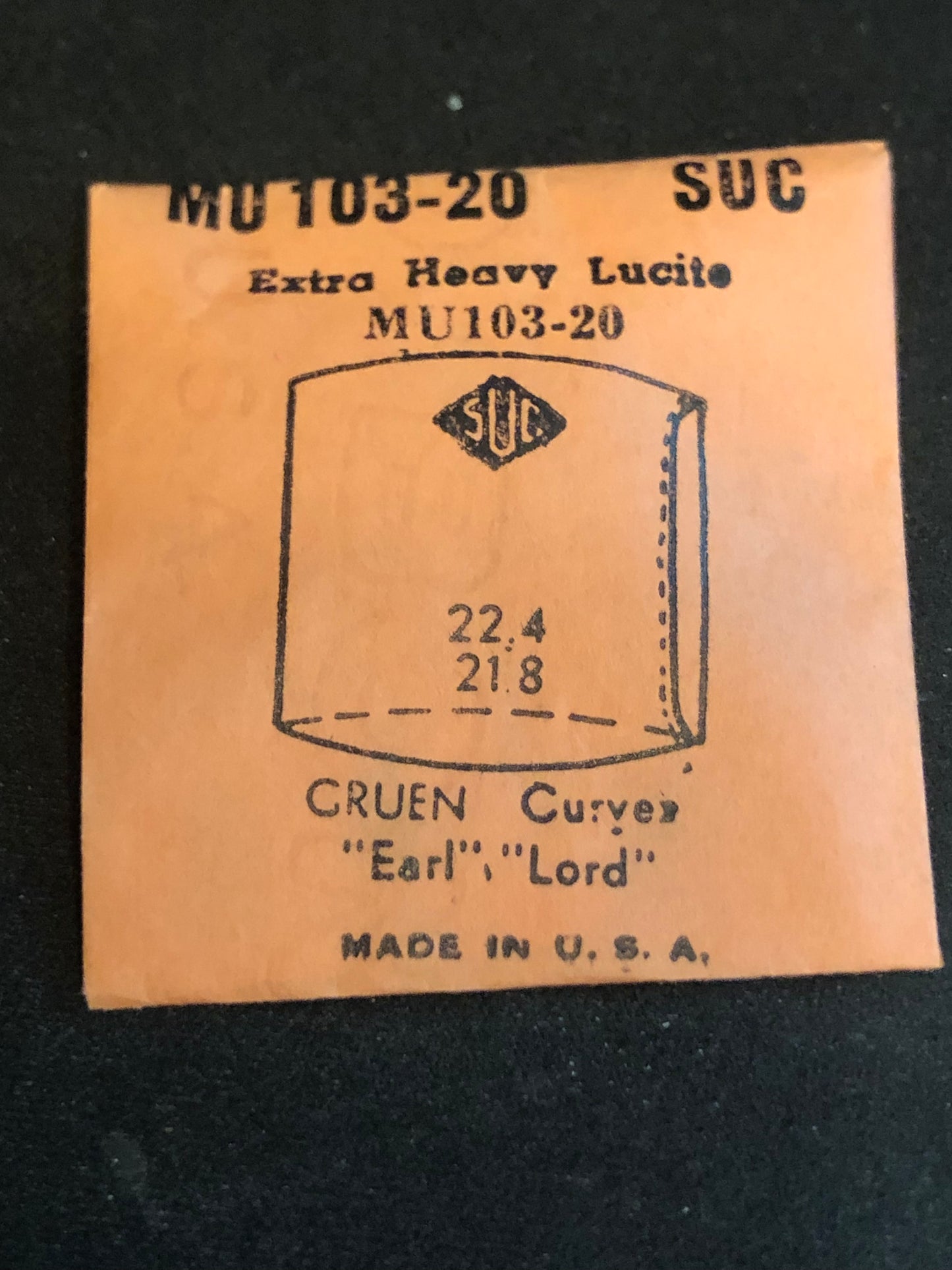 SUC Fancy Crystal MU 103-20 for Gruen Curvex models Earl & Lord - 22.4 x 21.8mm - New