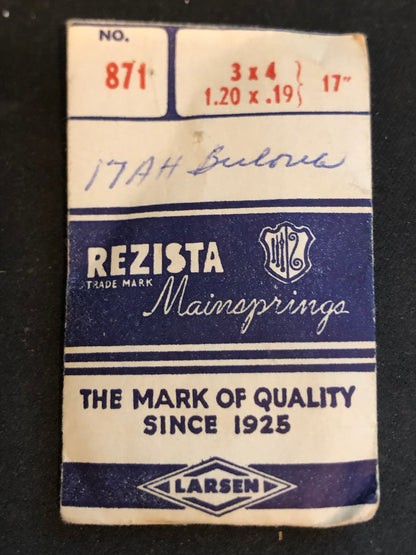 Rezista Mainspring #871 for Bulova caliber 17AH - Steel