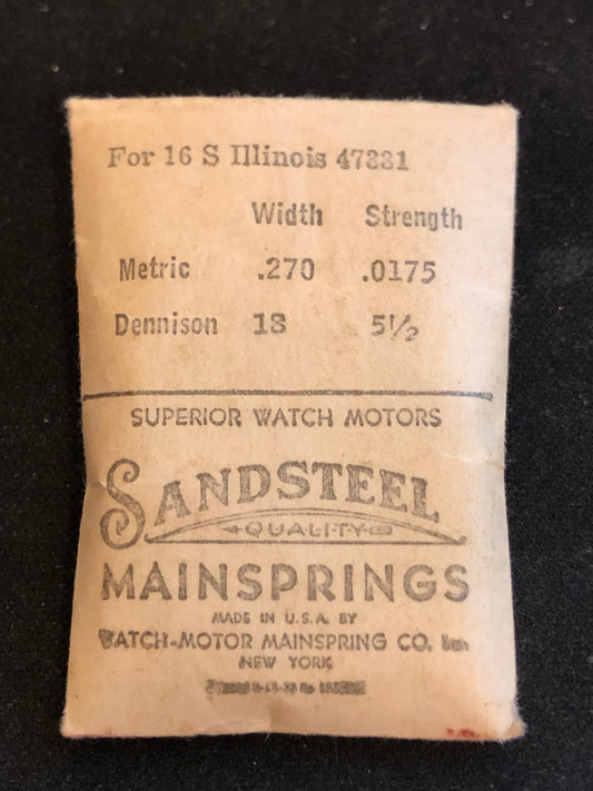 Sandsteel Mainspring for Illinois 16s Factory No. 47331 - Steel