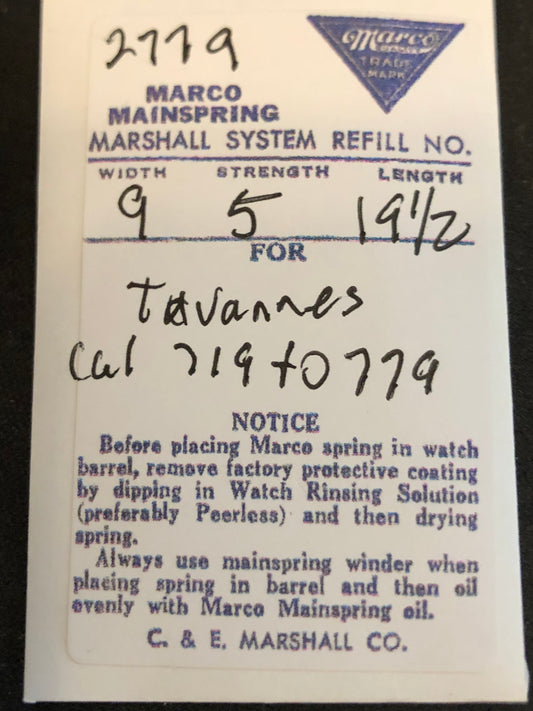 Marco Mainspring #2779 for Tavannes caliber 719 to 779 - Steel