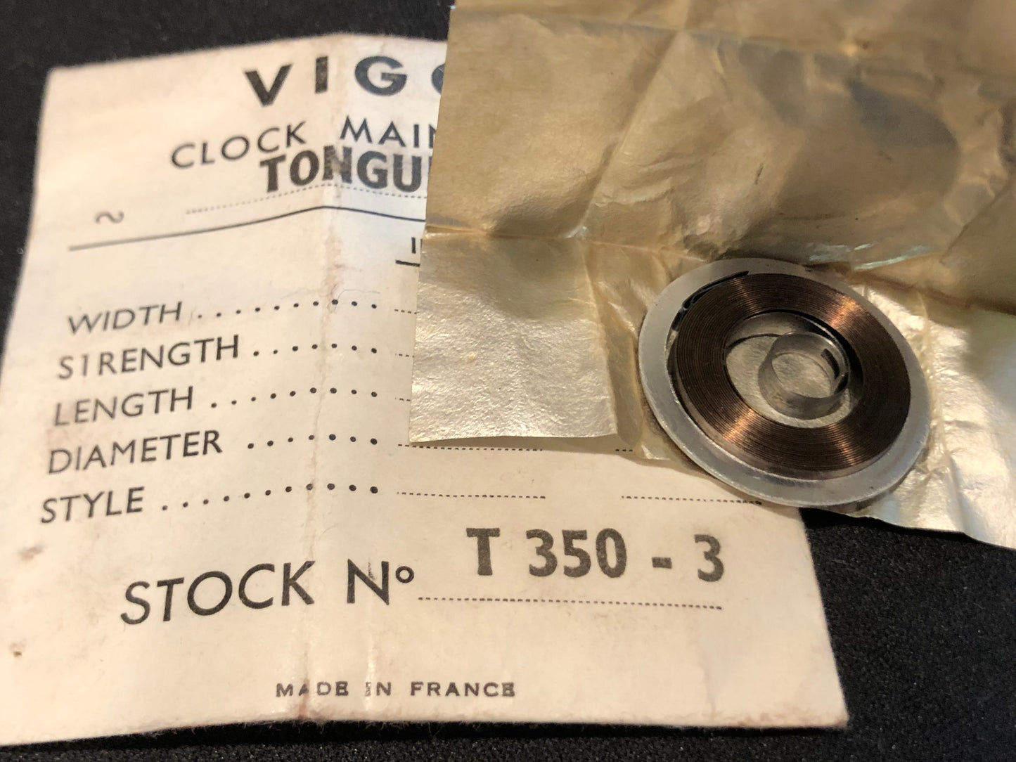 Vigor TONGUE End Clock Mainspring - 26 x 2 x 48" Long - T 350-3