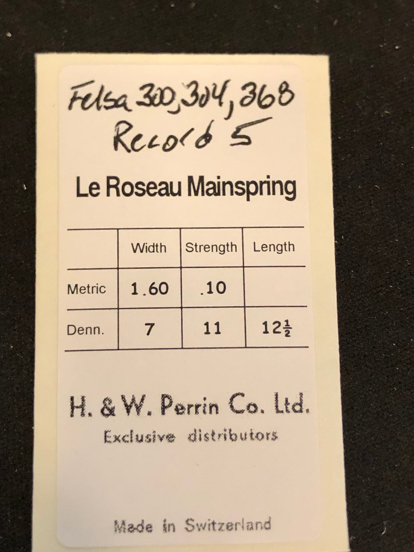 H. & W. Perrin Co. Mainspring for Felsa 300, 304, 368, Rensie 5 - Steel