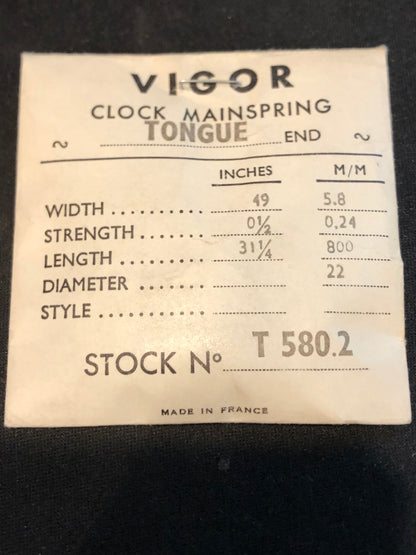 Vigor TONGUE End Clock Mainspring - 49" x 0½ x 31¼" Long - T 580.2