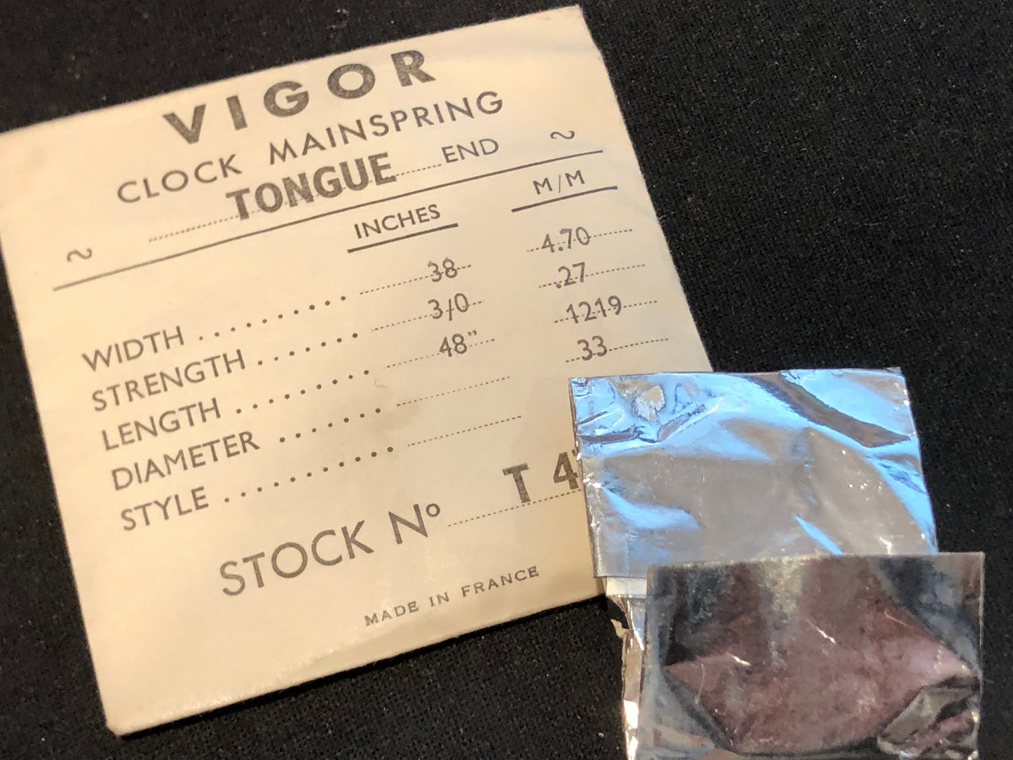 Vigor TONGUE End Clock Mainspring - 38 x 3/0 x 48" Long - T 470-2