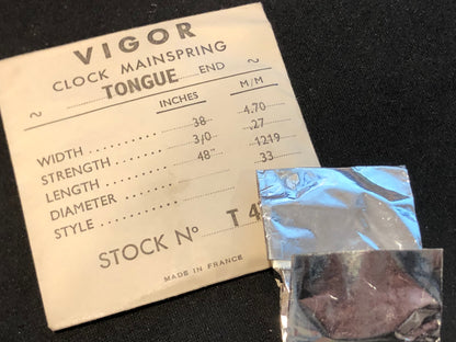 Vigor TONGUE End Clock Mainspring - 38 x 3/0 x 48" Long - T 470-2