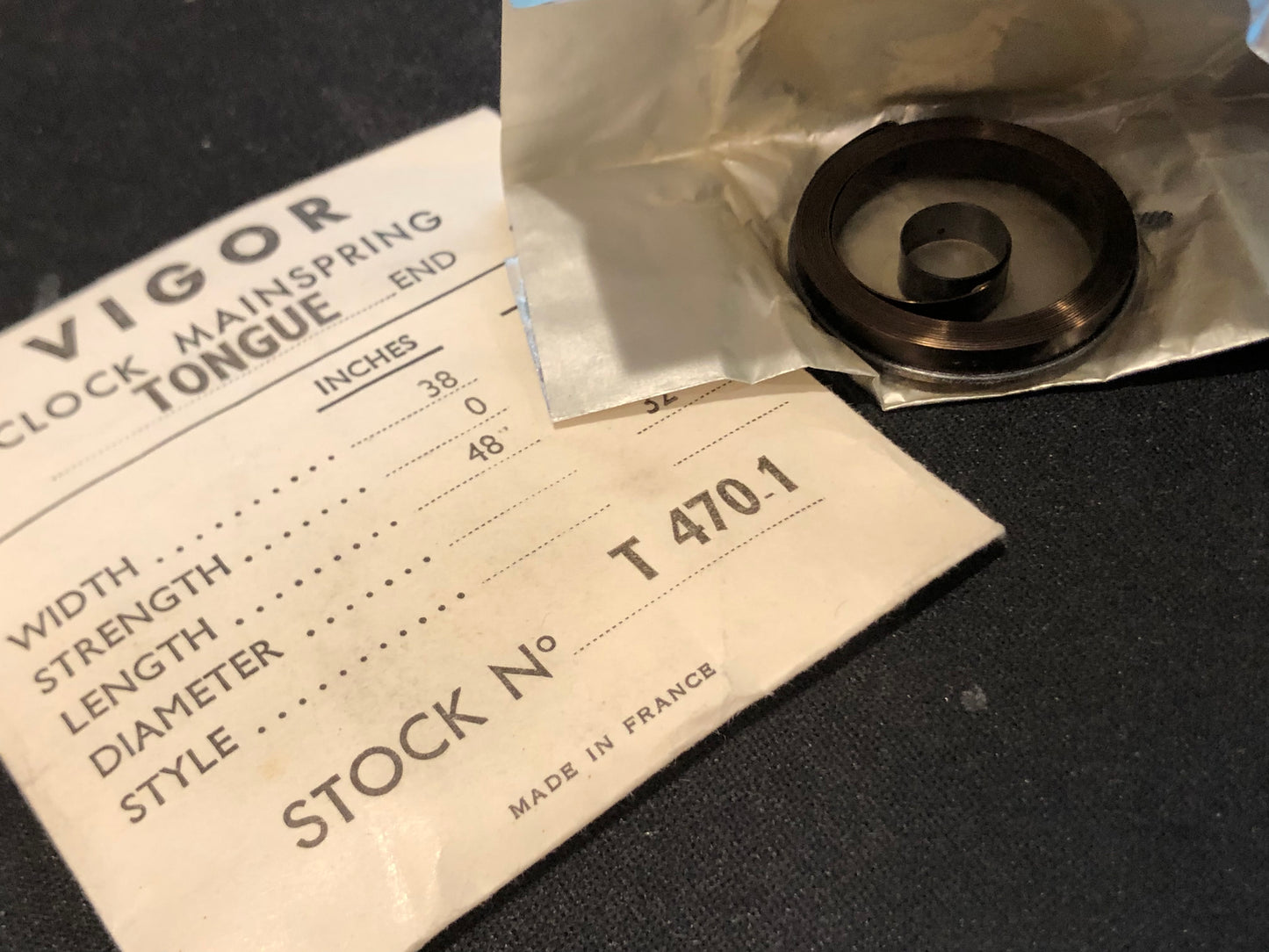 Vigor TONGUE End Clock Mainspring - 38 x 0 x 48" Long - T 470-1