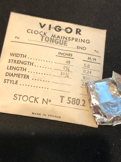 Vigor TONGUE End Clock Mainspring - 49" x 0½ x 31¼" Long - T 580.2