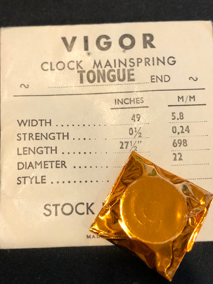 Vigor TONGUE End Clock Mainspring - 49 x 0½ x 27½" Long - T 580.1