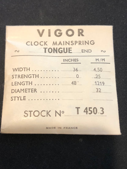 Vigor TONGUE End Clock Mainspring - 36 x 0 x 48" Long - T 450-3