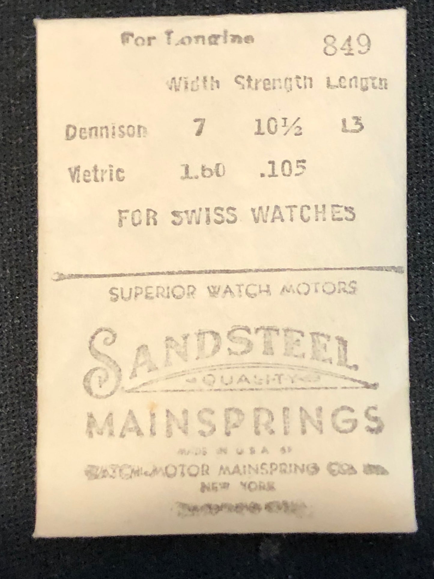 Sandsteel Mainspring #849 for Longines 9/32 - Steel