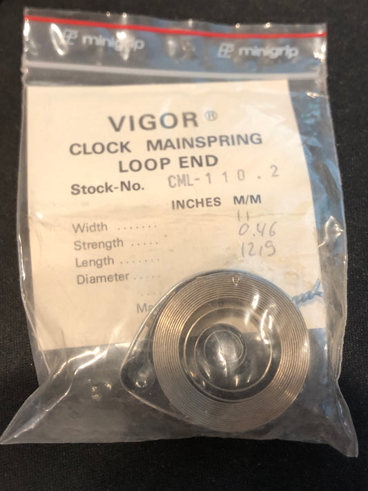 Vigor Open Loop Clock Mainspring - 7/16" x .018" x 48" Long - CML 110.2