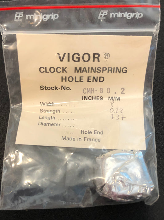 Vigor HOLE End Clock Mainspring - 5/16" x .009" x 36" Long - CMH 80.2