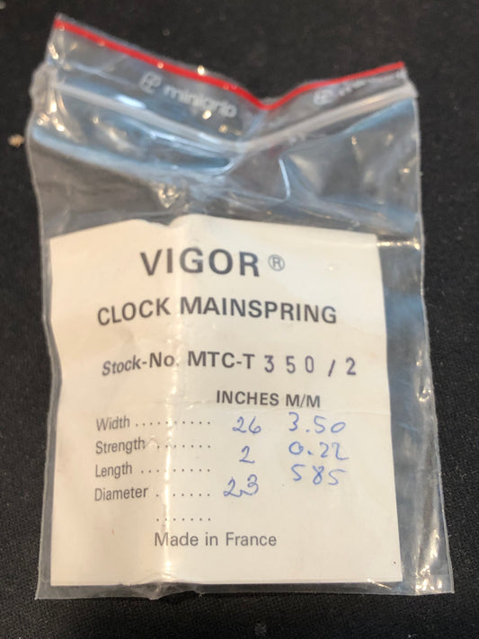Vigor TONGUE End Clock Mainspring - 26 x 2 x 23" Long - T 350/2