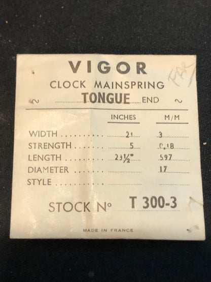 Vigor TONGUE End Clock Mainspring - 21 x 5 x 23½" Long - T 300-3