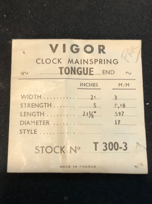 Vigor TONGUE End Clock Mainspring - 21 x 5 x 23½" Long - T 300-3