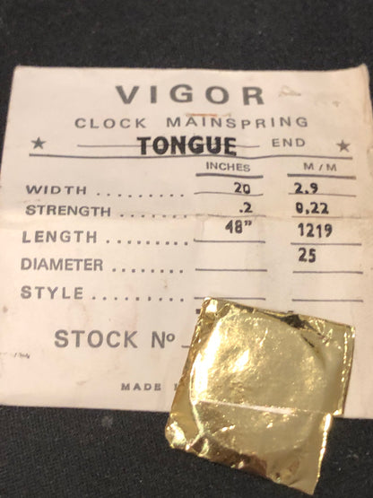 Vigor TONGUE End Clock Mainspring - 20 x .2 x 48" Long - T.290/1