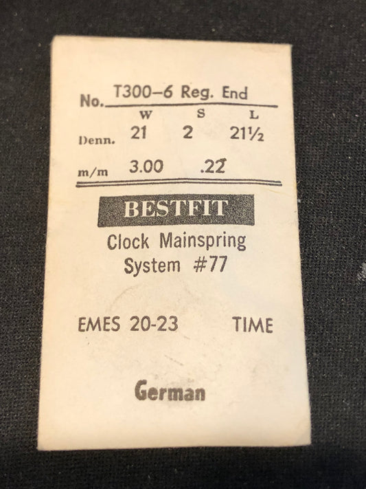 BESTFIT Clock Mainspring for EMES 20 - 23 Time No. T300-6