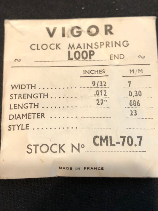 Vigor Open Loop Clock Mainspring - 9/32" x .012" x 27" Long - CML 70.7