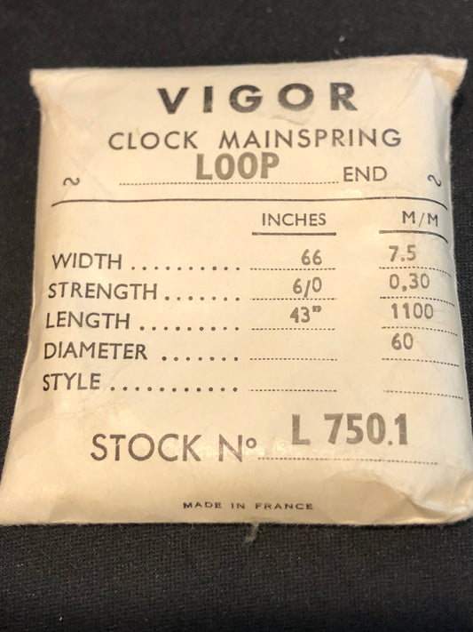 Vigor Open Loop Clock Mainspring - 66 x 6/0" x 43" Long - L 750.1