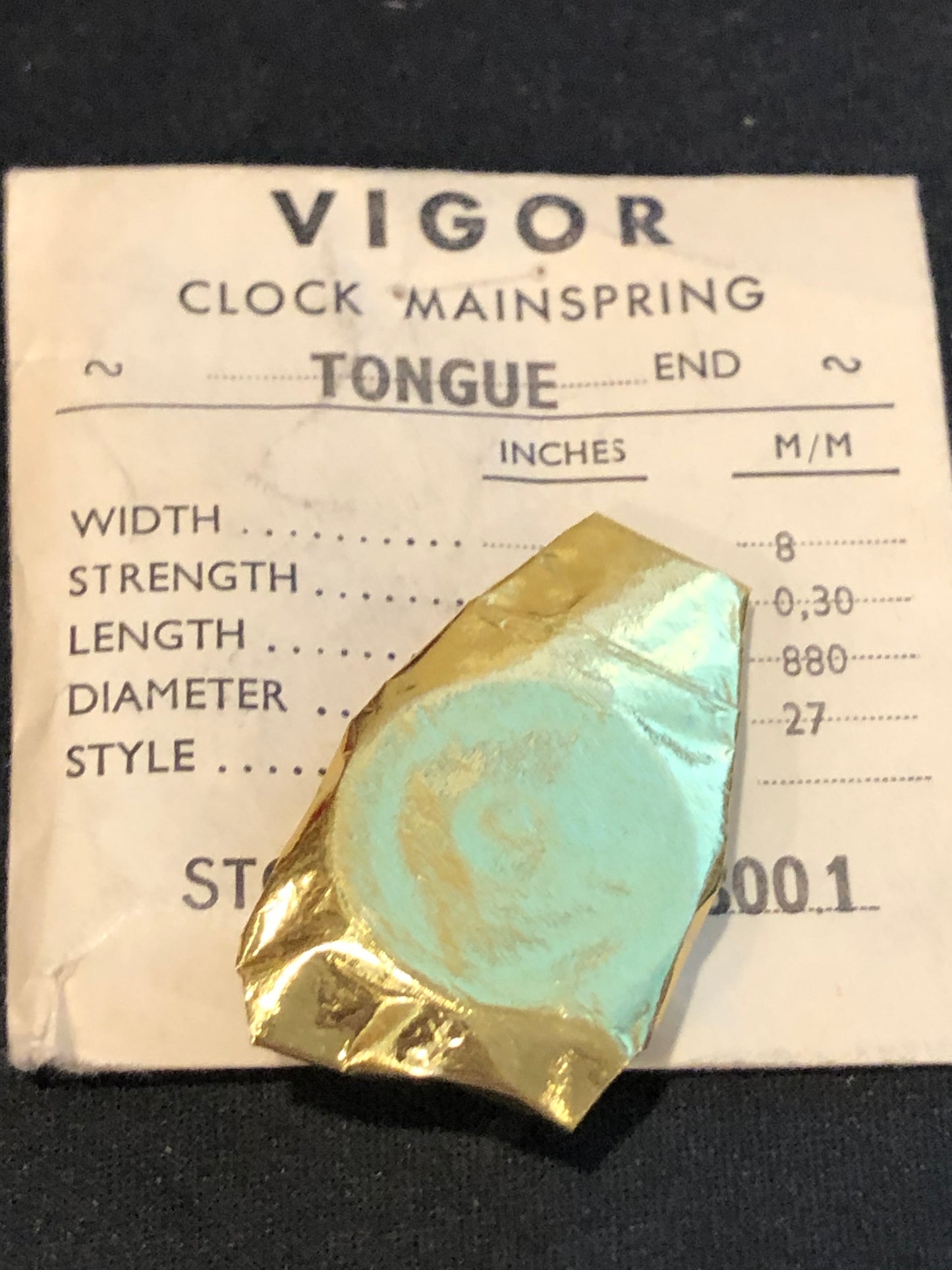 Vigor TONGUE End Clock Mainspring - 71 x 6/0 x 34" Long - T 800.1